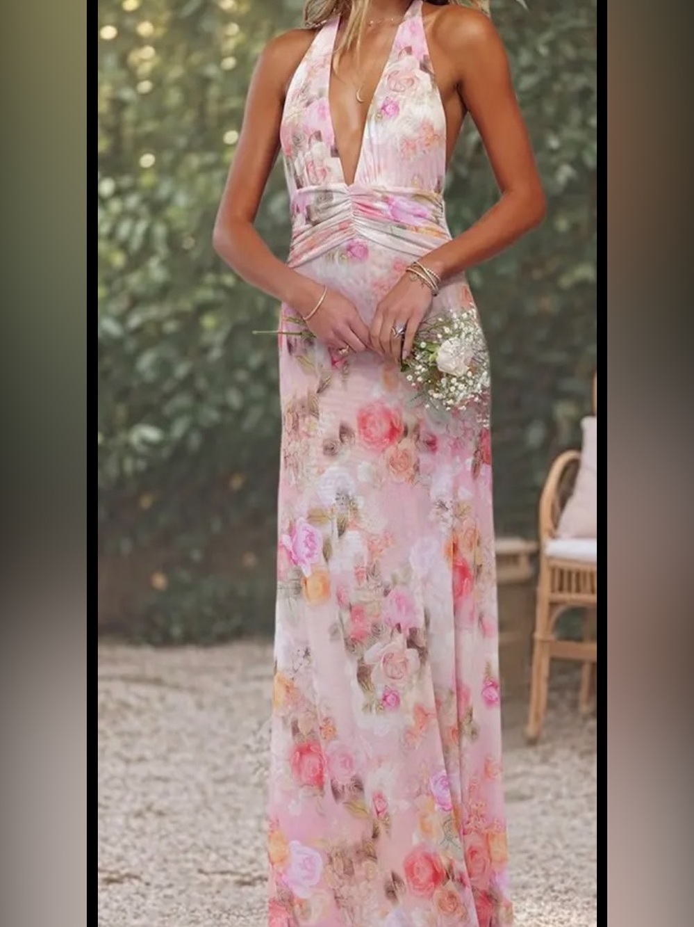 Romantic Floral Pastels V-Neck low backless Elegance Maxi Dress